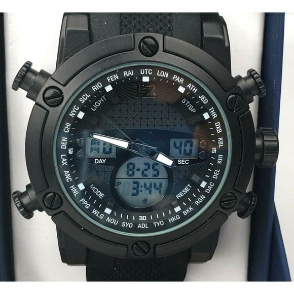 Exclusive Midnight Black Analog/Digital George Designer Rare Light Up Dial Watch - Picture 2 of 12